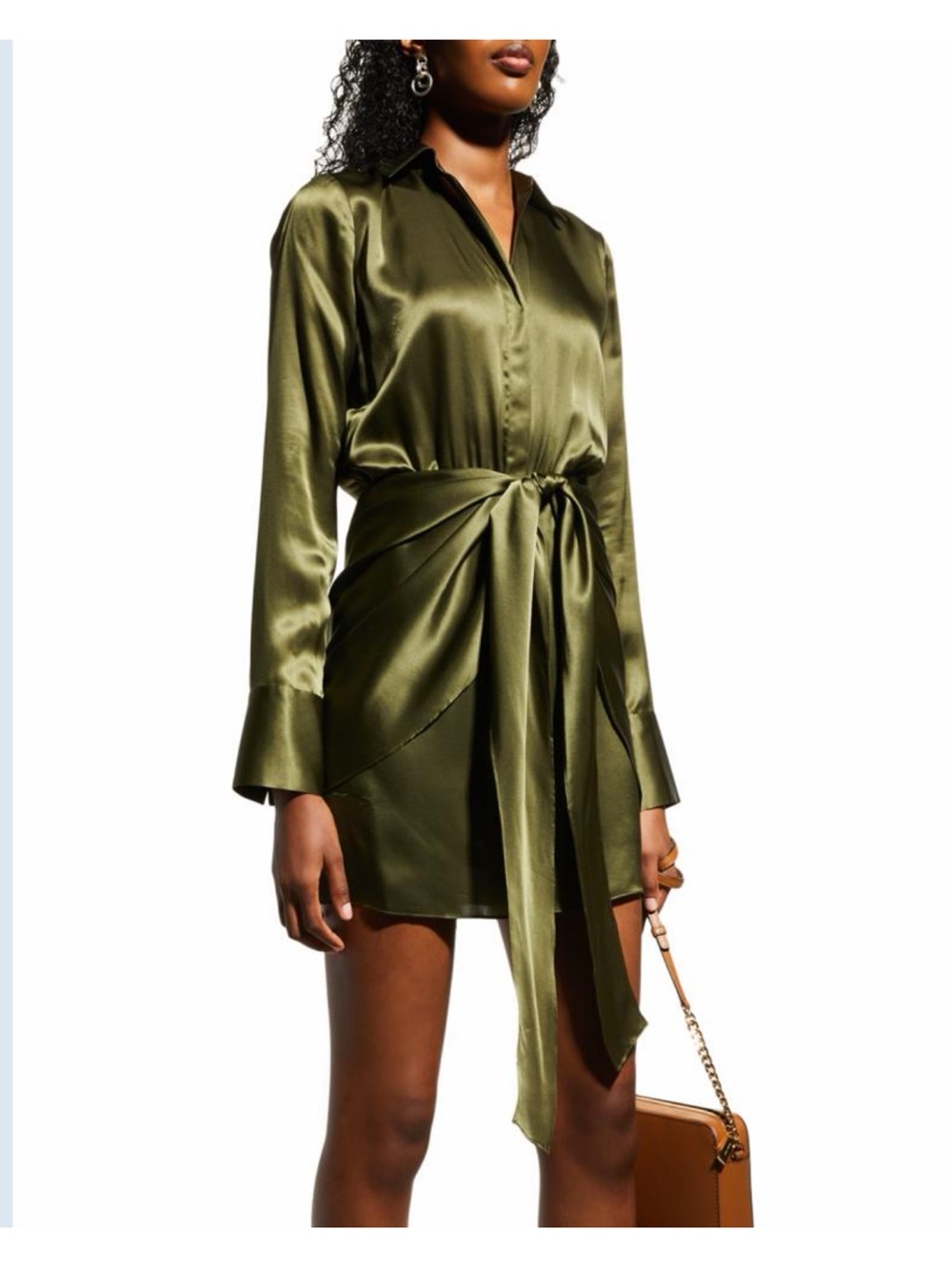 Olive Satin Button-Front Women's Top
